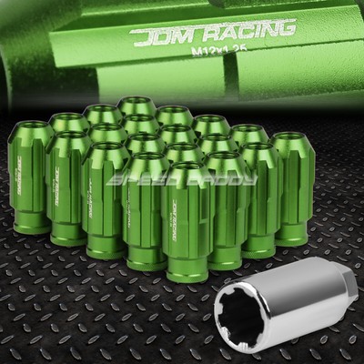 НАБОР ГАЕК JDM С ОТКРЫТЫМ КОНЦОМ ИЗ АЛЮМИНИЯ ЗЕЛЕНОГО ЦВЕТА С 20 НАКОНЕЧНИКАМИ + АДАПТЕР M12X1.25 ДИАМЕТРОМ 24 ММ / ВЫСОТОЙ 50 ММ