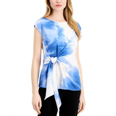 Женская синяя рубашка с принтом Alfani и галстуком сбоку, верхняя блузка, L BHFO 4454