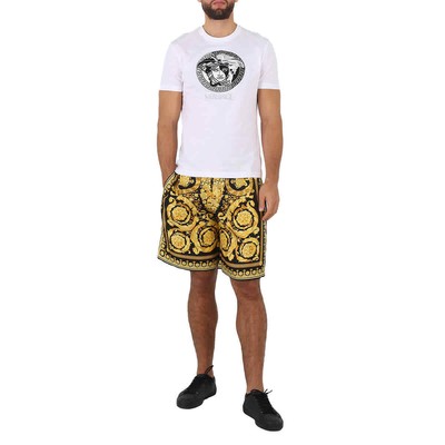 Pre-owned Versace Men's Silk Twill Barocco Print Shorts In Multicolor