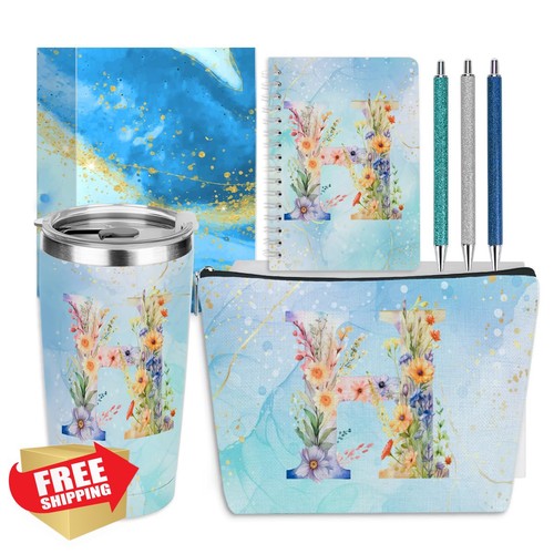 Personalized Monogram Tumbler Cup Pen Journal Gift Set Blue Flower
