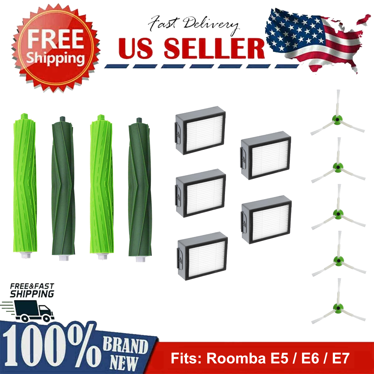 Roller Side Brush Filter Replacement for iRobot Roomba E-Series E5 E6 E7