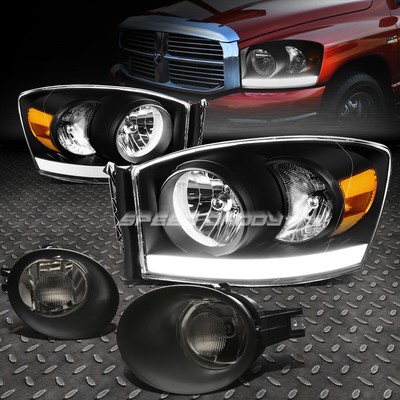 ЧЕРНАЯ ФАРА В КОРПУСЕ + ЯНТАРНЫЙ УГОЛОК + LED DRL + ДЫМЧАТАЯ ПРОТИВОТУМАННАЯ ФАРА ДЛЯ 06-08 RAM DH/D1