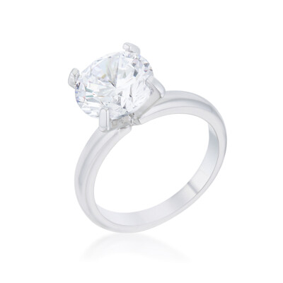 Hanna 4.4ct CZ Rhodium Classic 10.5mm Solitaire Round Cut Ring