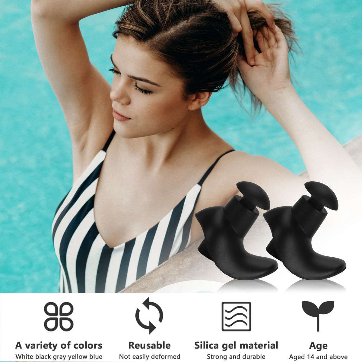 1/5/10Pairs Soft Silicone Swimming Surfing Ear Plugs Reusable Silicone w/Case
