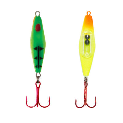 CLAM 10418 RATTLIN BLADE SPOON 1/4 OZ #8 HOOK GLOW FIRE TIGER ICE FISHING LURE