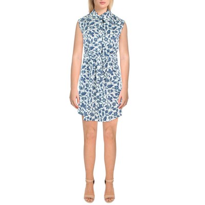 

Женское платье-рубашка миди без рукавов Derek Lam 10 Crosby Cora с воротником BHFO 8208, Blue multi