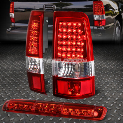 ХРОМИРОВАННЫЙ КРАСНЫЙ ПОЛНОСТЬЮ СВЕТОДИОДНЫЙ ЗАДНИЙ ФОНАРЬ + 3-Й СТОП-СИГНАЛ И ГРУЗОВОЙ ФОНАРЬ ДЛЯ 03-07 SILVERADO/GMC SIERRA