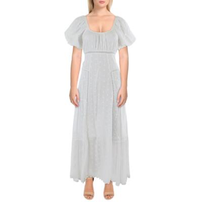 

LoveShackFancy Женское белое платье макси с кружевным подолом и длинными пышными рукавами  BHFO 3844, Белый