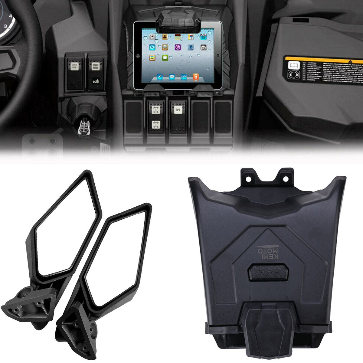 Side Rear View Mirrors + Tablet Phone Holder For 201721 Can Am