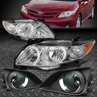 ХРОМИРОВАННЫЙ КОРПУС ФАРЫ + ЯНТАРНЫЙ УГОЛОК + ДЫМЧАТАЯ ПРОТИВОТУМАННАЯ ФАРА ДЛЯ TOYOTA COROLLA 09-10