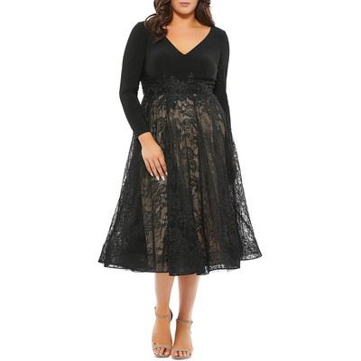 Женское черное кружевное платье для коктейлей и вечеринок Mac Duggal Plus 20W BHFO 2443