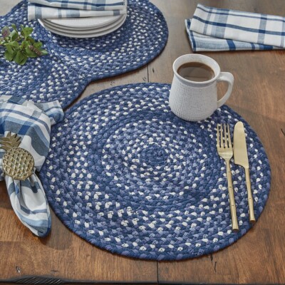 Park Designs Bluestone Braided Round Placemat ~~ Blues & Ivory