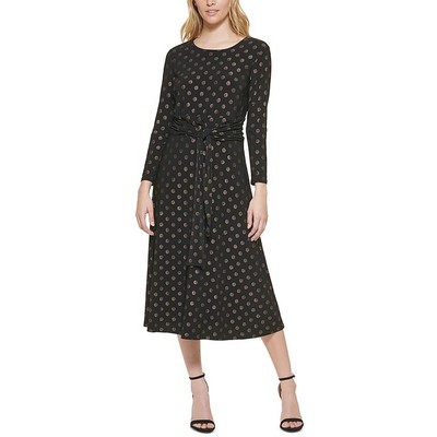 Женское черное платье миди с поясом в стиле металлик от Tommy Hilfiger Plus 16W BHFO 4932