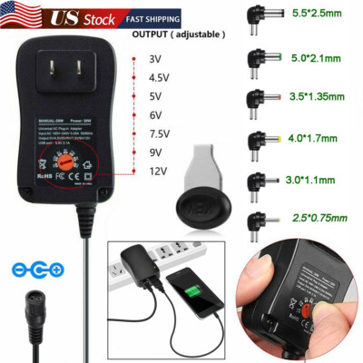 30W Universal Power Adapter AC / DC 3V-12V Multi Voltage Charger Converter USA