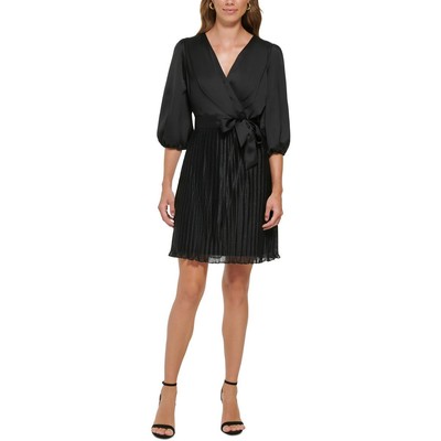 

Женское черное плиссированное мини-платье с поясом DKNY  BHFO 0155, Черный