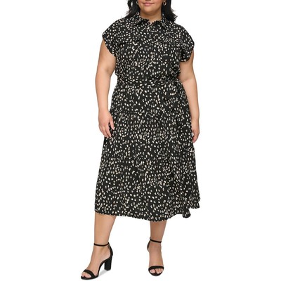 Женская черная сатиновая рубашка с поясом и принтом DKNY Plus 22W BHFO 6743
