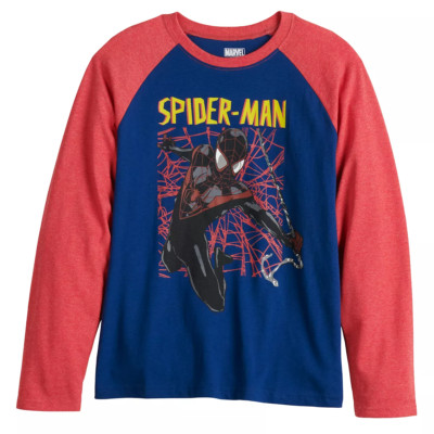Marvel   Boys'  Miles Morales Spiderman Long Sleeve Raglan T-Shirt   Sizes S-XL