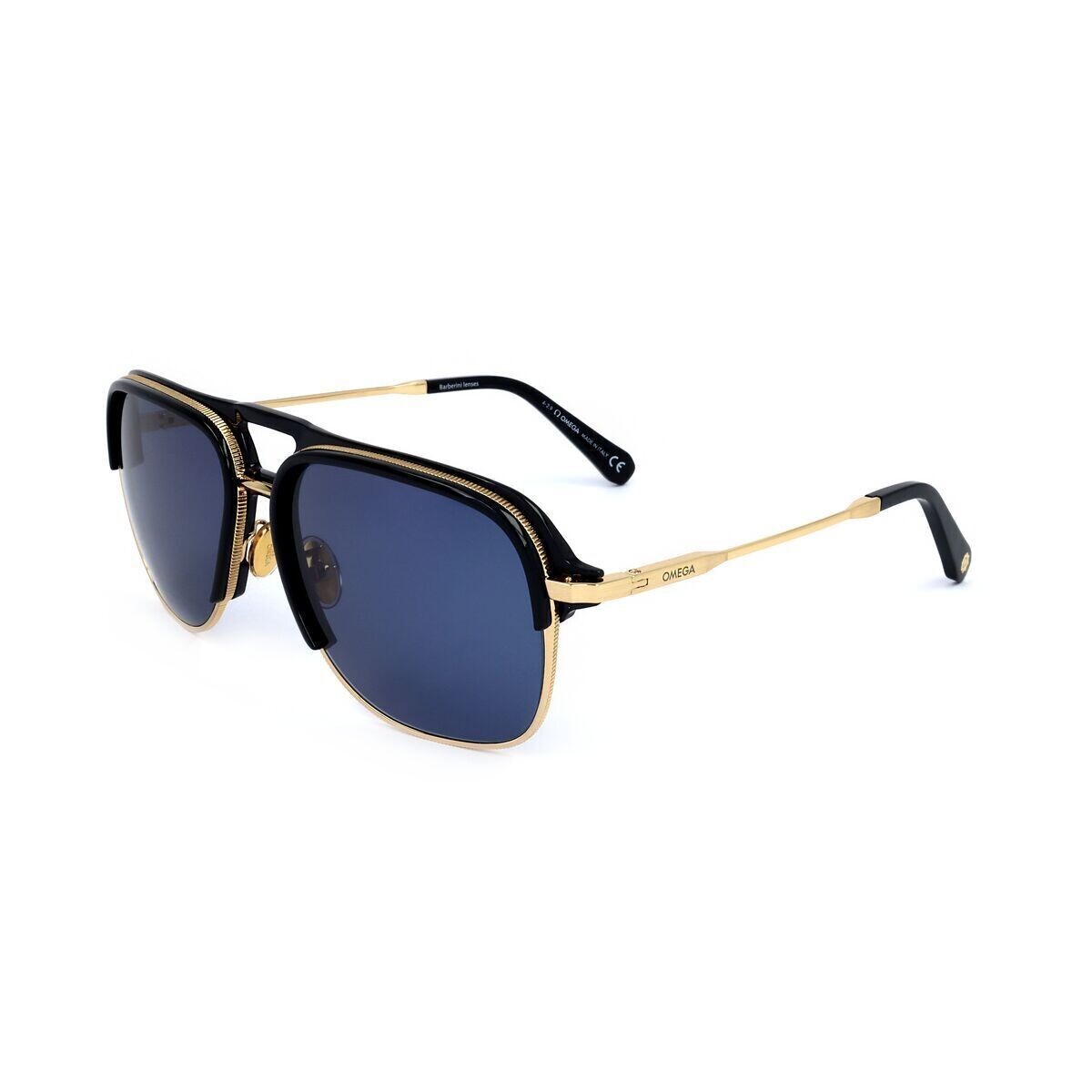 Pre-owned Tom Ford Omega Om 0015-h 01v Sunglasses Shiny Black/gold Blue Barberini Lenses 60mm