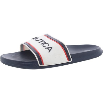 Nautica Mens Cortlan White Embossed Pool Slides Shoes 10 Medium (D) BHFO 4562