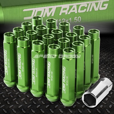 НАБОР ГАЕК JDM С ОТКРЫТЫМ КОНЦОМ ИЗ АЛЮМИНИЯ ЗЕЛЕНОГО ЦВЕТА С 20 НАКОНЕЧНИКАМИ + АДАПТЕР M12X1,5 ДИАМЕТРОМ 25 ММ / ВЫСОТОЙ 90 ММ