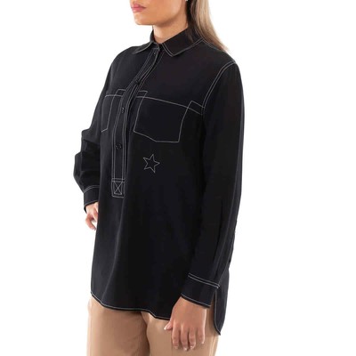 Pre-owned Burberry Ladies Black Gwen Silk Western Shirt, Brand Size 2 (us Size 0)