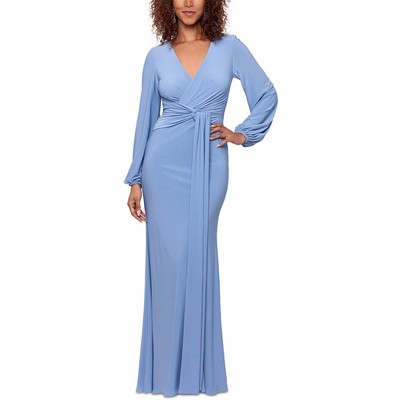 Женское вечернее платье из синего матового джерси с V-образным вырезом Betsy & Adam, 8 BHFO 2363
