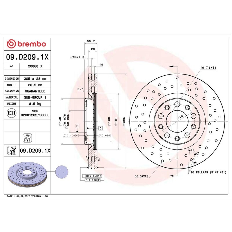 Bremsscheibe Brembo 09.D209.1x