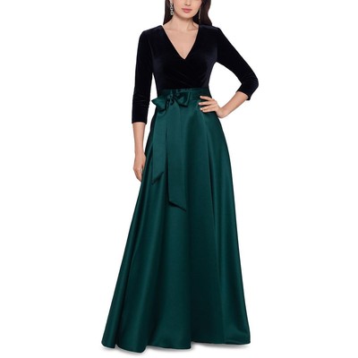 

Женское зеленое бархатное бальное вечернее платье Xscape  BHFO 7524, Black/emerald