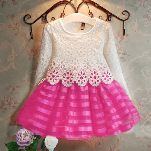 Princess Girls Dress Cute Lace Floral Hollow Knee-Length Tulle Dresses For Kids