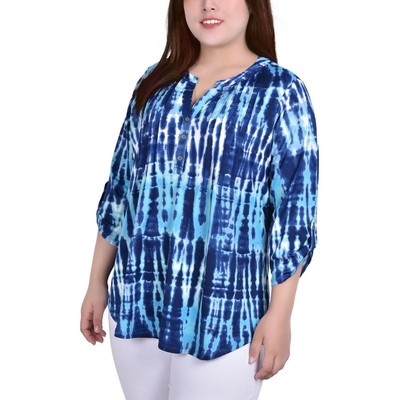Женская голубая блузка Henley Top Plus с разрезом на пуговицах из коллекции NY Collection 1X BHFO 6149