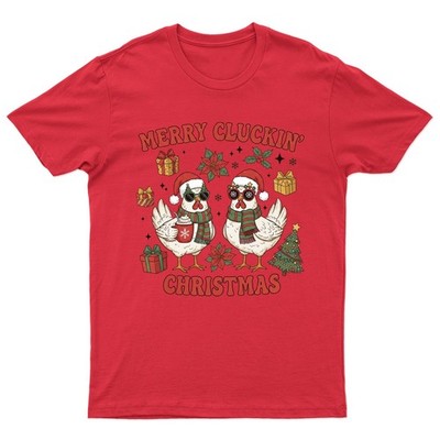 Merry Cluckin Weihnachten Hühner T-Shirt Unisex Geschenk Retro Lustig Damen