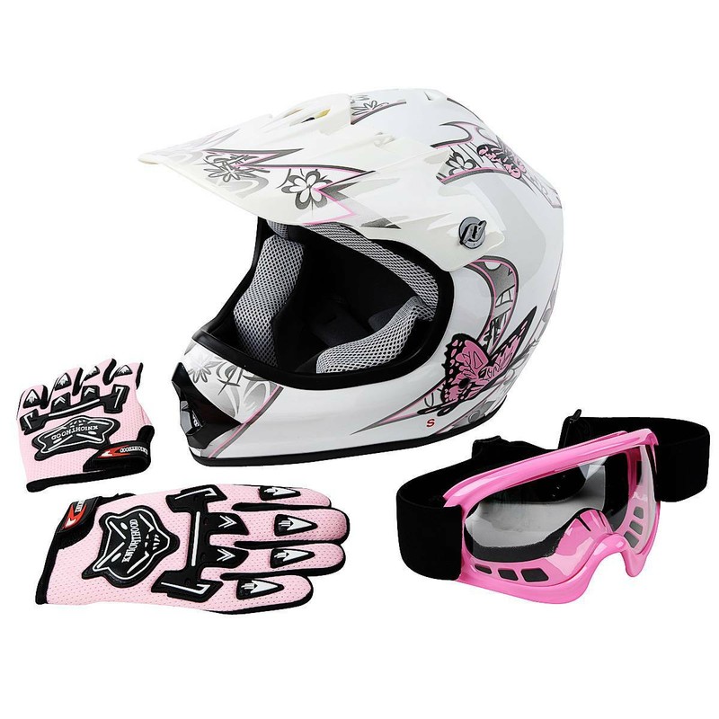 DOT Youth Helmet + Goggles Gloves Girls Kid Dirt Bike ATV Motocross S M L XL