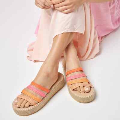MATISSE X LSPACE Platform Slides Raffia Sandals Womens size 9 Pink/Multi
