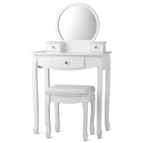 3 Drawers Vanity Dressing Table Stool Set Makeup Dresser Desk