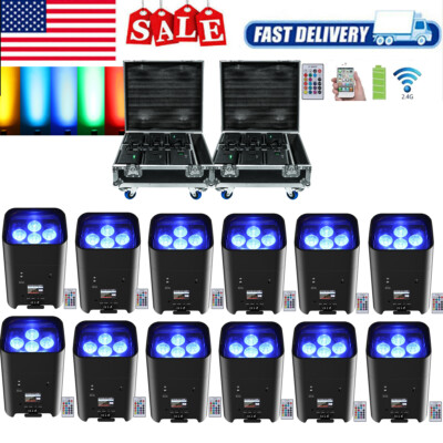 12Pcs 6x18W RGBWA+UV Wifi APP Wireless Remote Control Par Light Uplight W/ 2Case