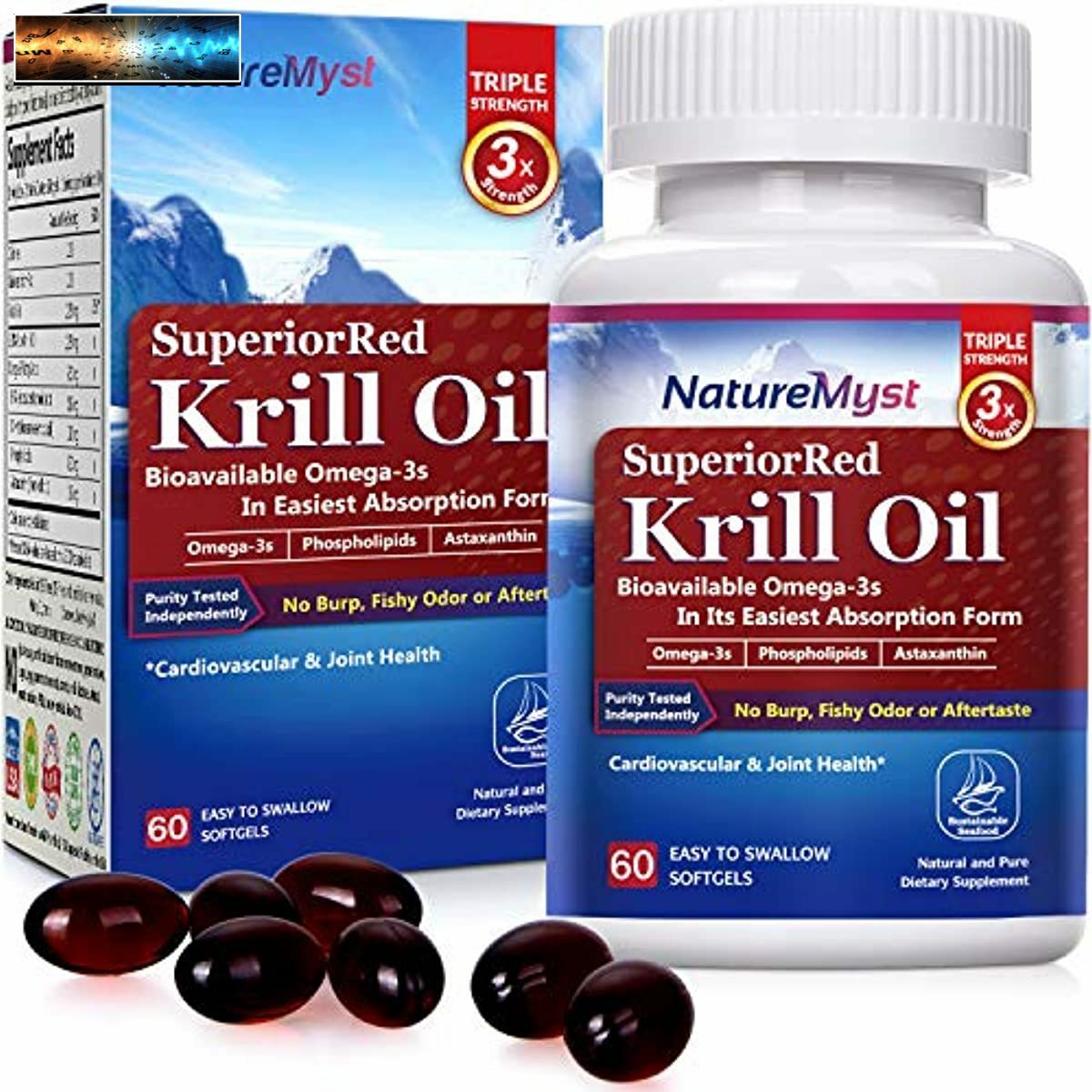 NatureMyst Krill Oil, Professional Grade 60 Liquid Softgels, Non-GMO Gluten Free