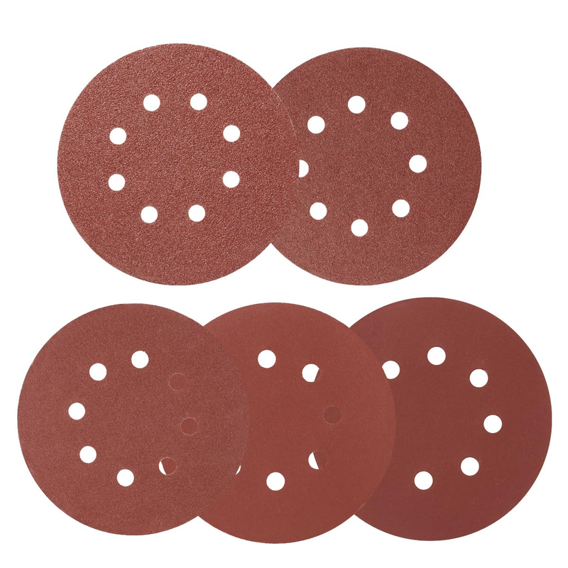 50 Pack 5 Inch 8 Hole Sanding Discs Sandpaper Mixed Grits Orbi...