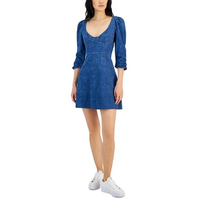 Женское синее платье Hugo Womens с округлым вырезом горловины и расклешенными рукавами 12 BHFO 9066