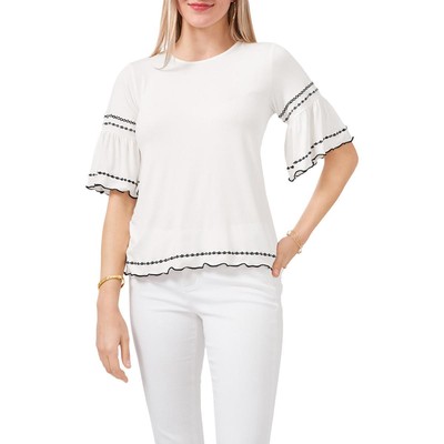 Женская эластичная блузка-рубашка с вышивкой цвета слоновой кости Vince Camuto S BHFO 8781