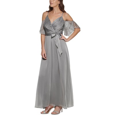 

DKNY Женское серое шифоновое вечернее платье с открытыми плечами  BHFO 5408, Grey
