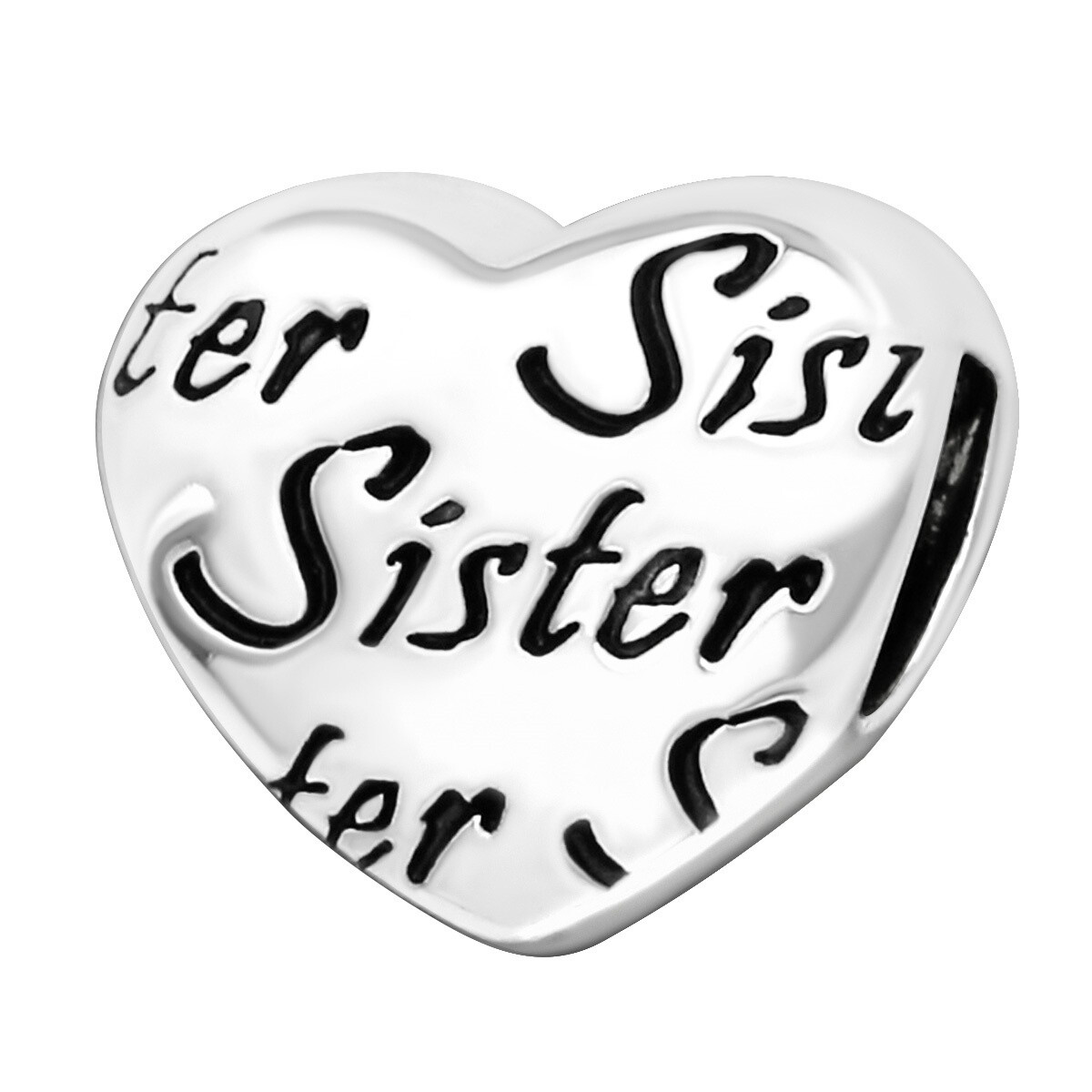 "Sister" Word Love Heart Charm Bead * 925 Sterling Silver * incl. Box + Gift Bag