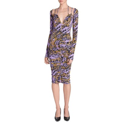 

Женское облегающее платье миди с длинными рукавами и логотипом Versace Jeans Couture BHFO 0992, Iris/gold