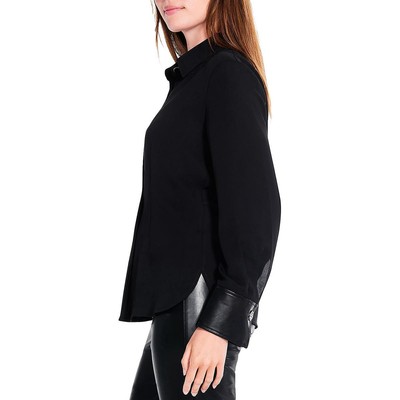 Nic + Zoe Womens Black Faux Leather Trim Button-Down Top Shirt XL BHFO 3898