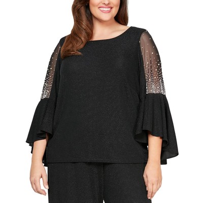 Женская черная блузка с металлическим орнаментом Alex Evenings Top Plus 3X BHFO 0855