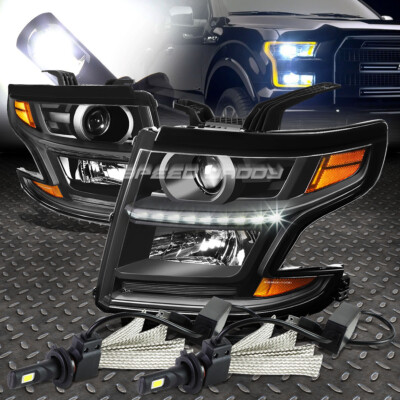 ЧЕРНАЯ ФАРА ПРОЕКТОРА С ЯНТАРНОЙ СТОРОНОЙ + СКРЫТЫЙ СВЕТОДИОД 6000K ДЛЯ 15-17 TAHOE /SUBURBAN