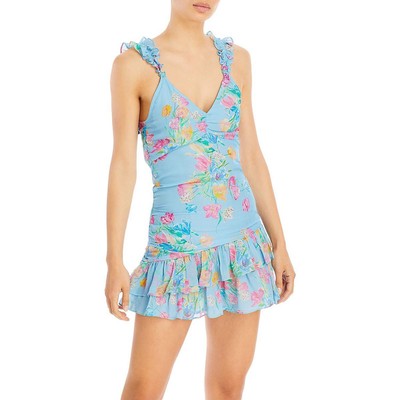 

LoveShackFancy Женское короткое мини-платье с цветочным принтом Desra BHFO 7824, Sky lullaby