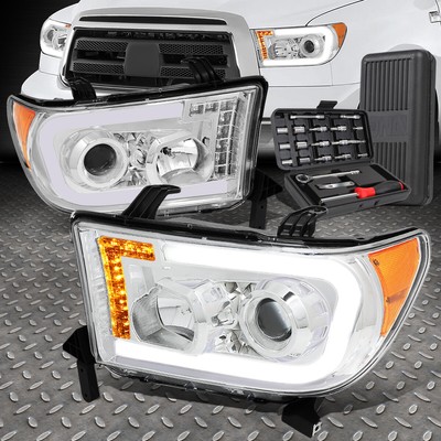 ДЛЯ 07-17 TOYOTA TUNDRA LED DRL СИГНАЛЬНАЯ ХРОМИРОВАННАЯ/ЯНТАРНАЯ ФАРА ПРОЕКТОРА + НАБОР ИНСТРУМЕНТОВ