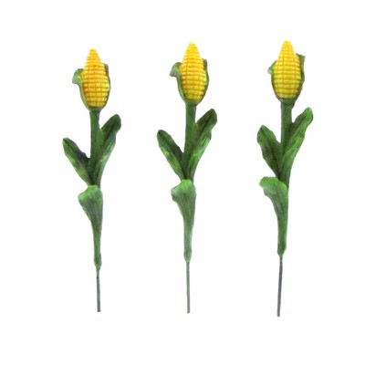 3pc Mini Corn Stalks Picks Fairy Garden Farm Ornament Dollhouse Decor Accessory