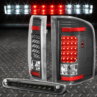 ДЛЯ 07-14 CHEVY SILVERADO СВЕТОДИОДНЫЙ ЗАДНИЙ ФОНАРЬ + ДВУХРЯДНЫЙ ТРЕТИЙ ТОРМОЗНОЙ/ГРУЗОВОЙ ФОНАРЬ ЧЕРНОГО ЦВЕТА
