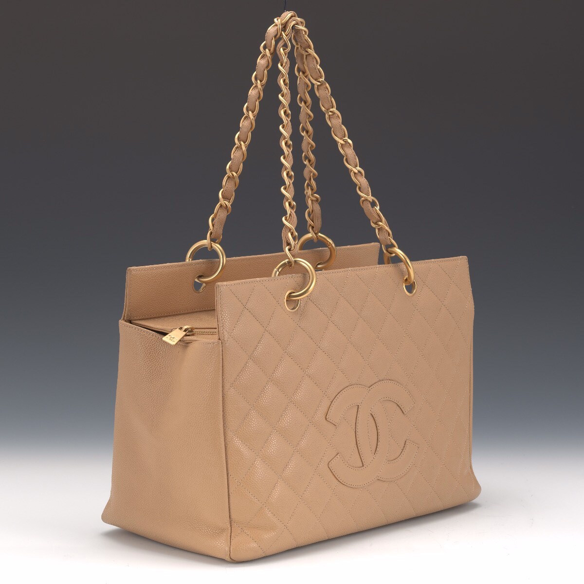 CHANEL Grand Shopping Tote GST Gold Chain Hand Tote Bag Beige Caviar 2 – Sarah  Kadlic